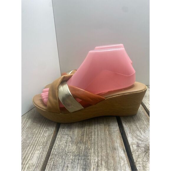 Mila Paoli Italian Leather Wedge Sandals Women’s 8.5 Multicolor Metallic Platfor - Picture 5 of 8